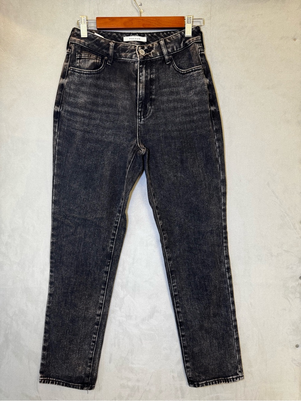 PacSun Mom Jeans 25 Black High Rise Straight Leg Washed Denim Y2K